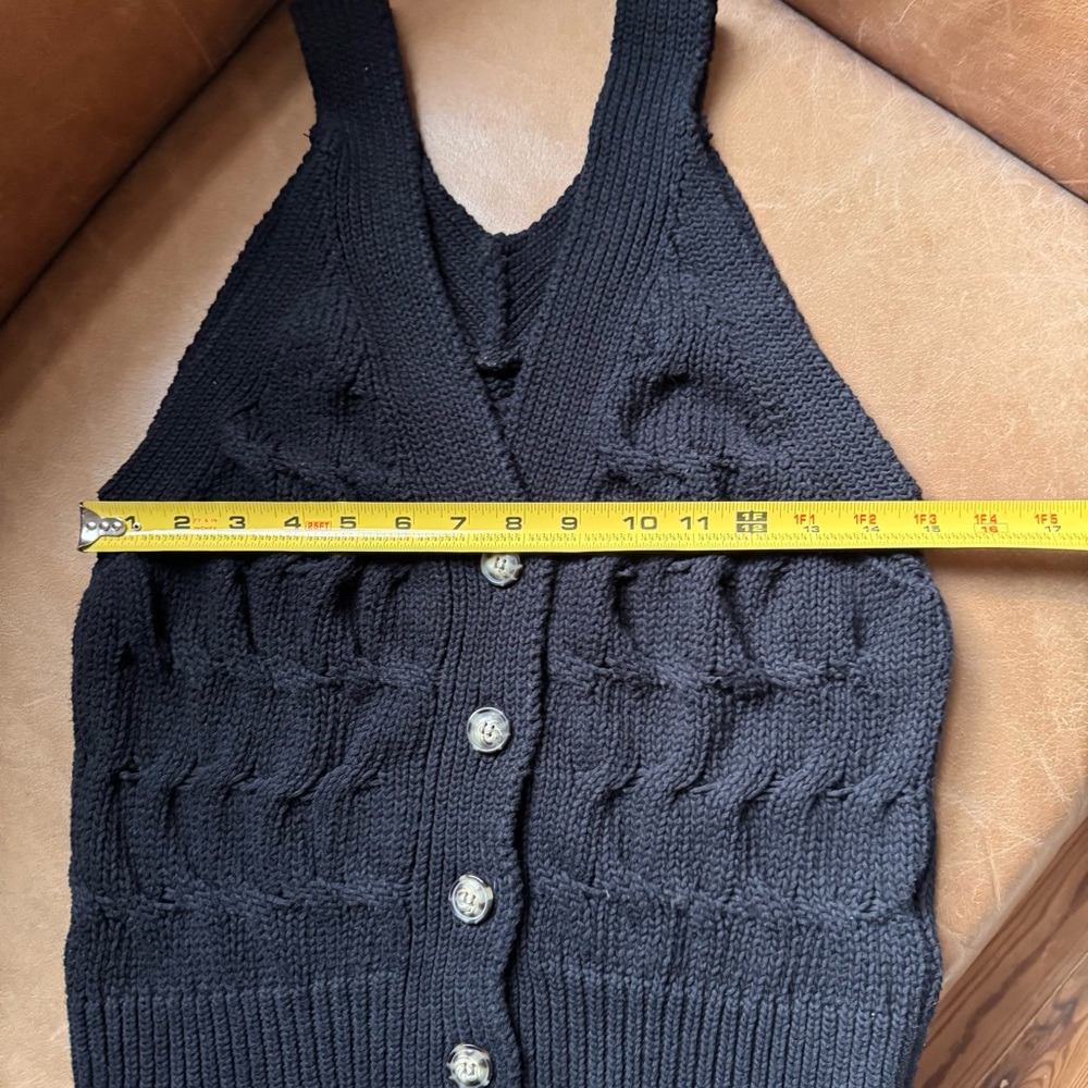 Black Knit Women's Sweater Vest Cotton blend layering knitwear texture cableknit - Picture 6 of 8